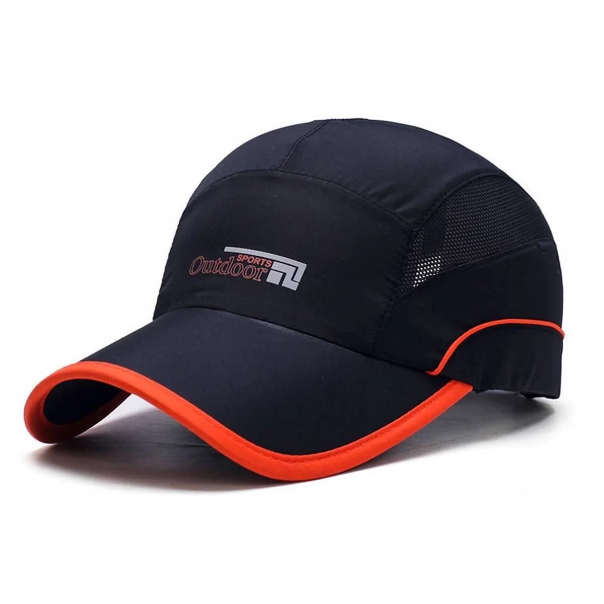 Premium Outdoor Sports Mesh Baseball Cap for Men – Lightweight & Breathable Sun Protection Cap (Black & Orange)
