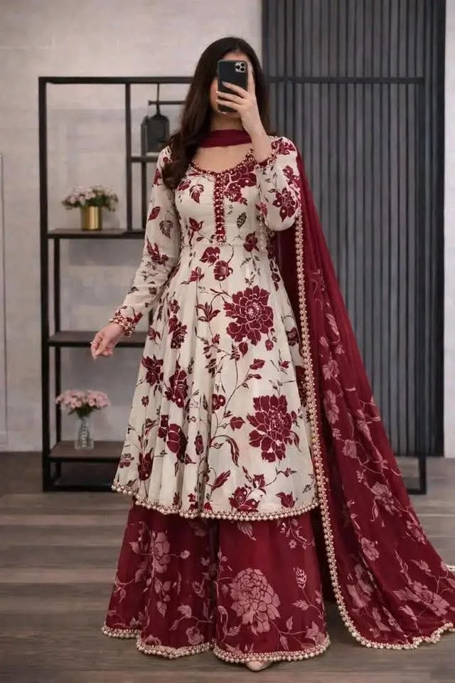 Golap Gown Three Piece Maroon