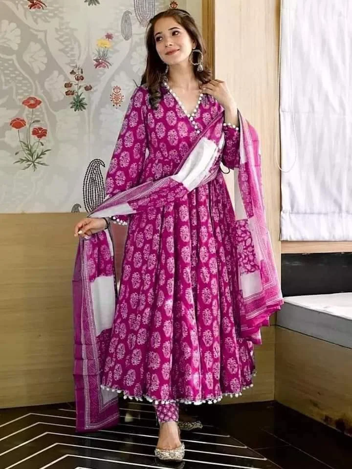 Plum Printed Linen Three Piece Set
