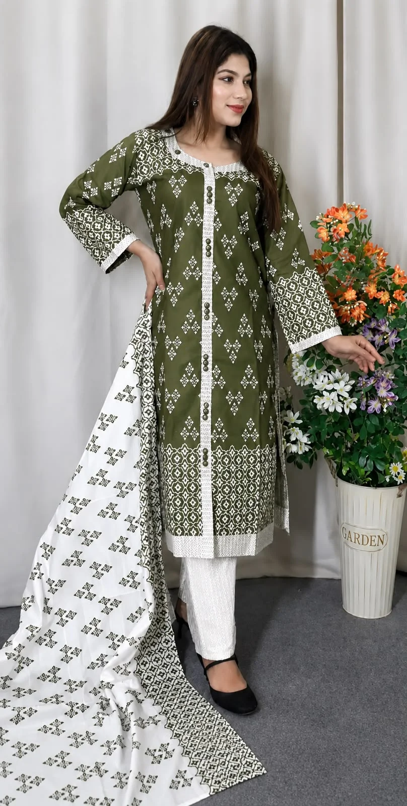 Cotton Readymade Three Piece - Red