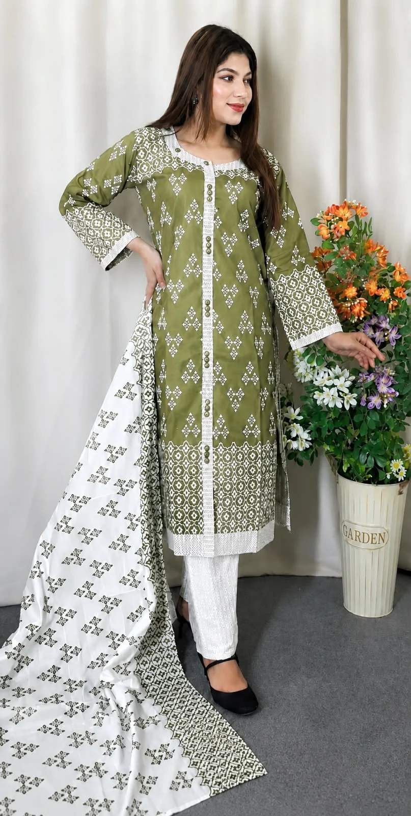 Cotton Readymade Three Piece - Red