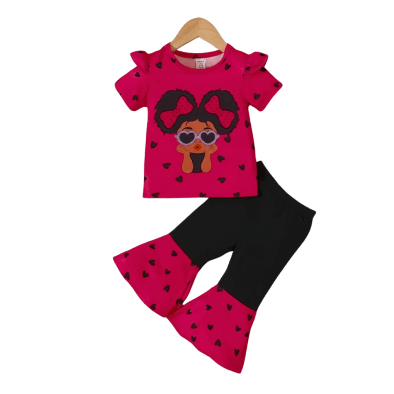 Voguextra Girls Fashion Outfit – Printed Top & Flared Pants