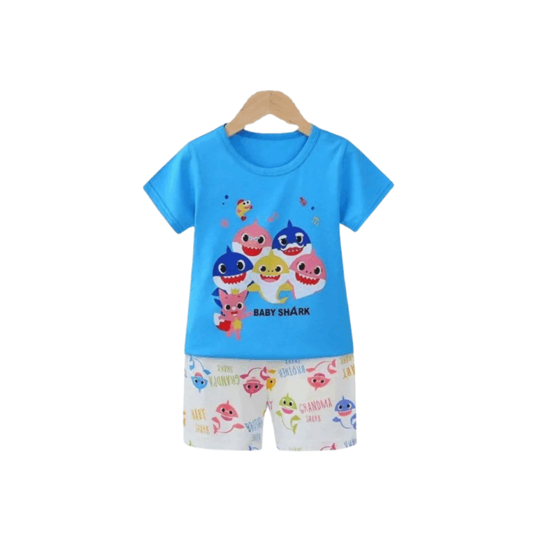 Voguextra Baby Shark Kids Summer Clothing Set – Toddler T-Shirt & Shorts Outfit